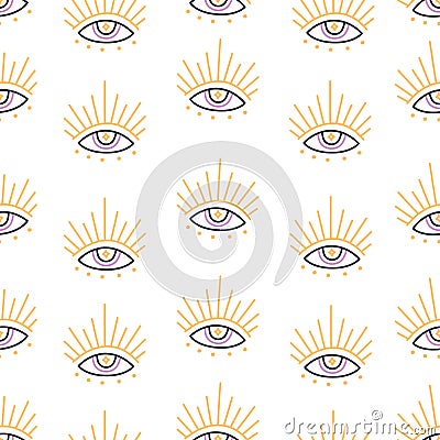 Magic evil open eyes seamless pattern in boho style Vector Illustration